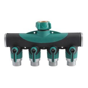 One-Way Four-Valve Water Distributor Hose Splitter With Shut Off Valves